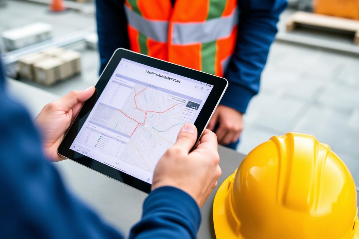 Verkeersplan op tablet met kaart